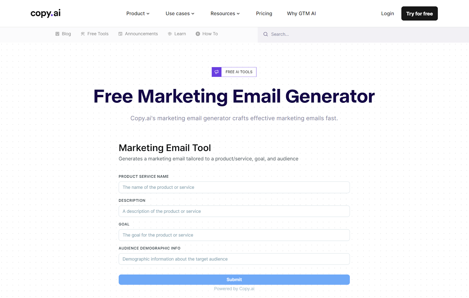 Copy AI- Free AI Marketing Email Generator