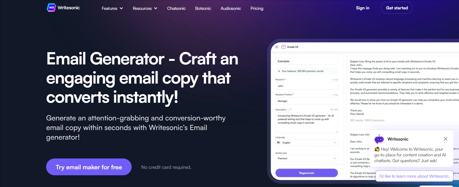 Writesonic: An Free AI Email Writing Assistant