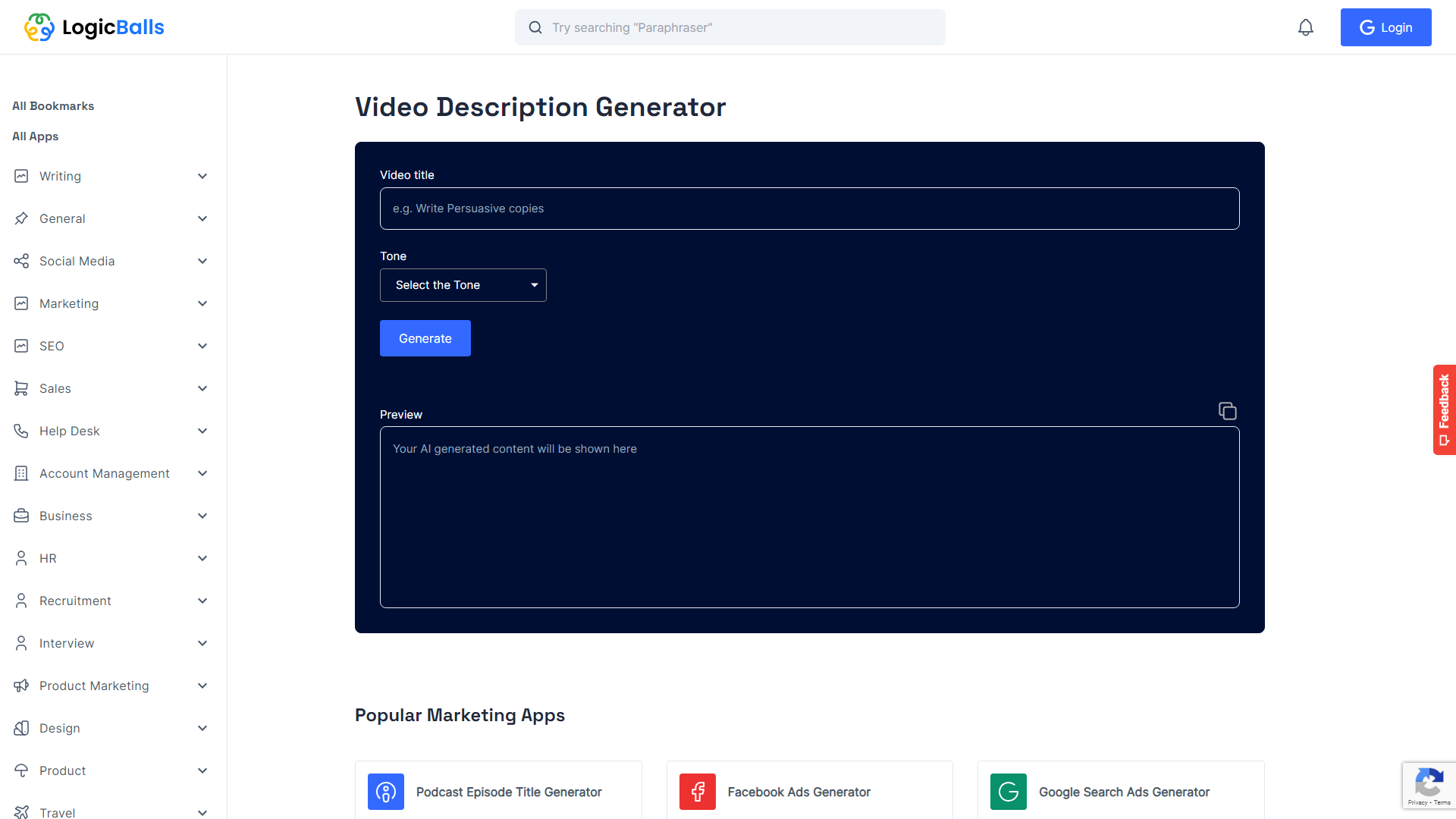 Video Description Generator Tool